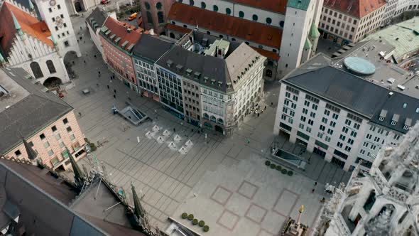 Aerial of Munich's Town Hall at Marienplatz, Germany