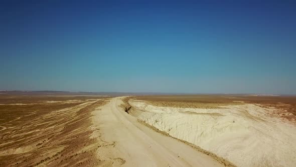 Aerial Dron Shoot on the Desert Ustyurt Plateau Karakalpakstan