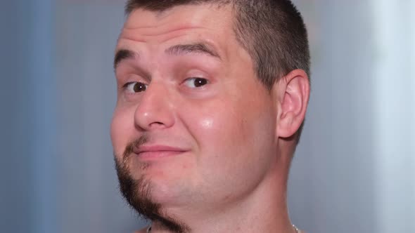 Video Portrait of Half Face of Bearded Man