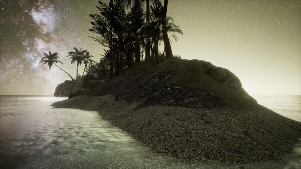 Beautiful Fantasy Tropical Beach with Milky Way Star in Night Skies