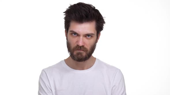 Furious Young Male Yell Screams on White Background