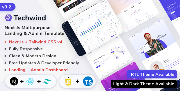 Techwind - NextJs Multipurpose App, Saas & Software Landing & Admin Dashboard Template
