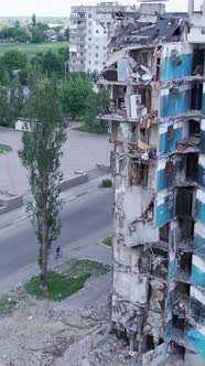 Vertical Video of a Wartorn House in Ukraine