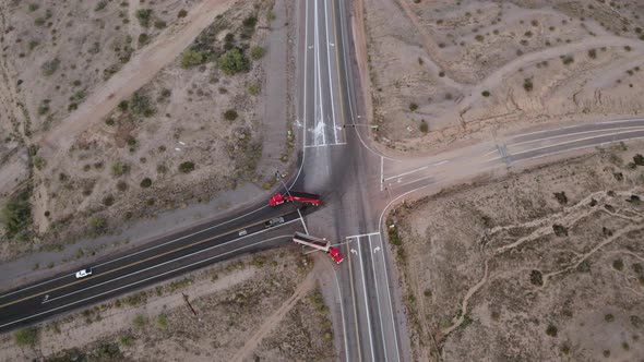 Top-down aerial view of an intersection in the desert