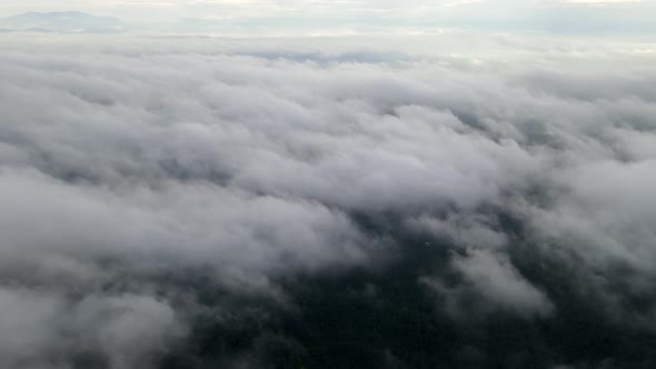 Aerial view fly over morning low cloud