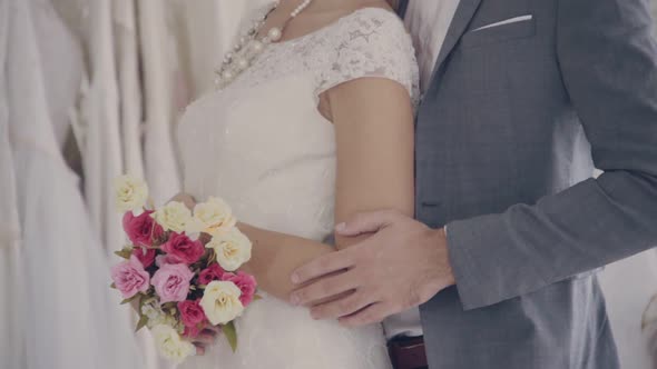 Happy Bride and Groom in Wedding Dress Prepare for Married in Wedding Ceremony