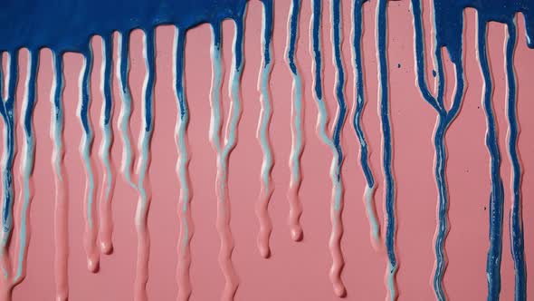 Blue Paint Background Color Tint Drops on Pink Wall Closeup