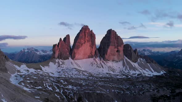 Aerial Flying Over Tre Cime di Lavaredo Mountain in Dolomites Alps Italy