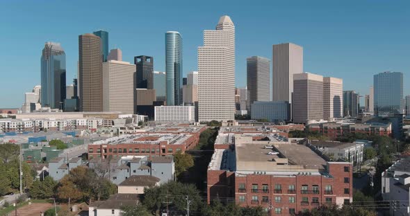 Drone view of downtown Houston skyline. This video was filmed in4k for best image quality.