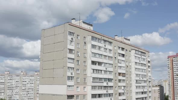 Soviet style architecture. Chernobyl style old building. 