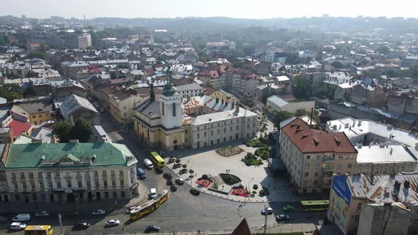Aerial Shot The City Of Lviv. John George Pinzel Sculpture Museum. Ukraine