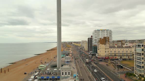 Aerial Drone Video Brighton Beach British Airways I360 Uk Great Britain 4k