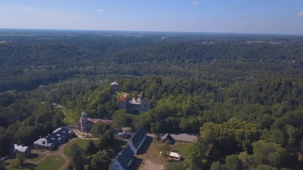 Aerial View of the New Castle in Sigulda. Beautiful Latvian Nature