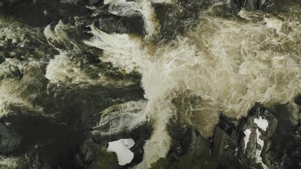 Spectacular white water rapid Tobey Falls TOP DOWN AERIAL