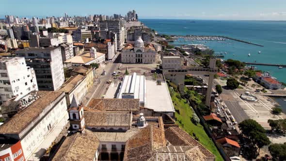 Downtown of Salvador Bahia Brazil. Historic buildings at tourism postalcard.