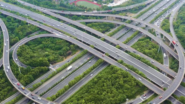 Aerial view of highway and overpass in city