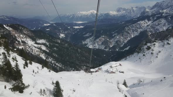 Aerial view of german mountains from a cable car 4k