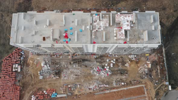 Topdown View of the Construction Site of a Residential Building in the City