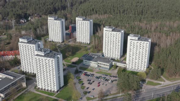 Establishing Shot of Tall Modern Imposing Buildings