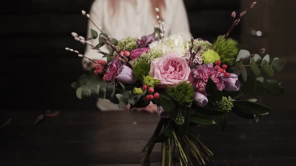 A Survey Slowmotion Footage of an Amazing Bouquet of Flowers Arranged By a Florist