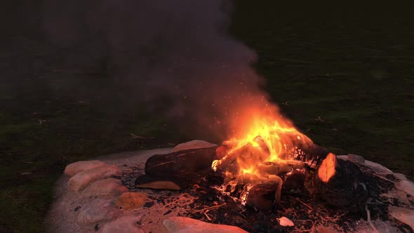 Campfire Under The Wind On A Black Background