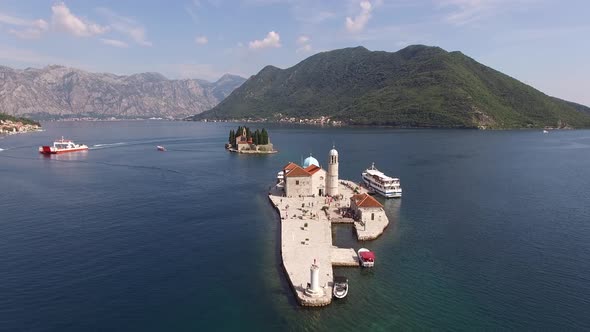 Drone View of the Church Our Lady of the Rocks