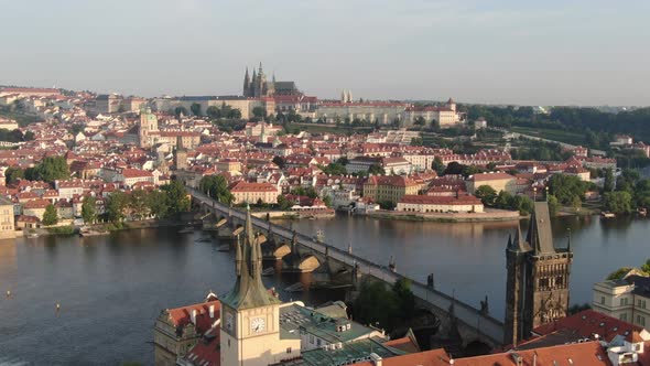 Aerial view of the famous Charles Bridge (Karluv most) in Prague, Czech Republic