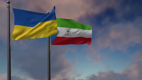 Equatorial Guinea Flag Waving Along With The National Flag Of The Ukraine - 2K