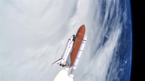 Space Shuttle Launching Over Earths Atmosphere and Hurricane alt