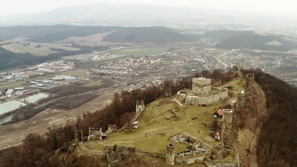 Aerial view of castle in Velky Saris city in Slovakia