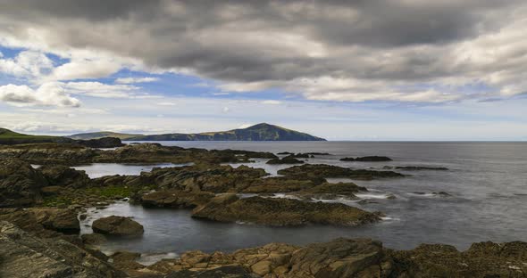 Time Lapse of Sea Rock Cliffs in Achill Island on Wild Atlantic Way in Ireland.