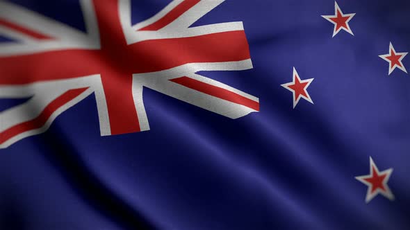 New Zealand Flag Closeup Blowing In Wind