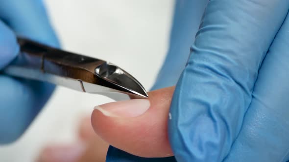 Master of Manicure Removes Remnants of Cuticle By Clippers. Close Up