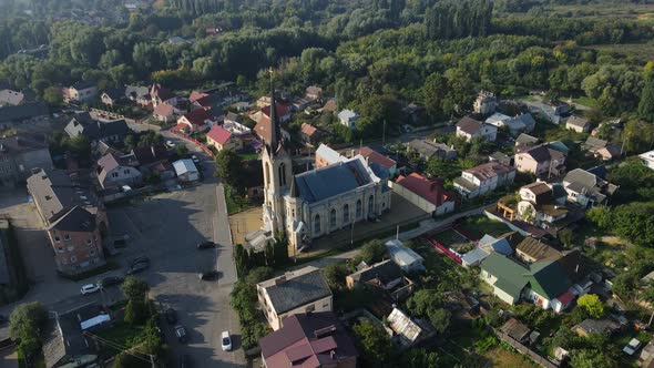 Aerial Shot The City Luck. Church House Of The Gospel. Ukraine