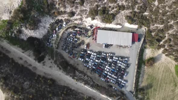 Types of Cyprus in the mountains. Top view of the mountains and human structures.