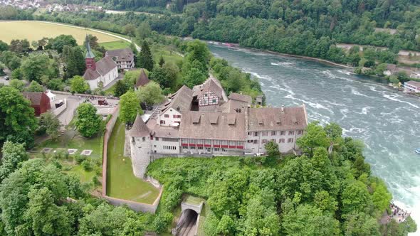 Aerial view of Laufen Castle (Schloss Laufen) at Rhine Falls in Switzerland