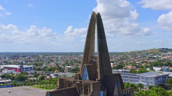 Aerial view of Our Lady of Altagracia Cathedral Basilica in Higuey, Caribbean