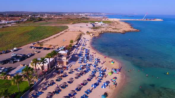 Ayia Napa Ayia thekla Sunny Cyprus  church on beach with crystal turquoise sea water