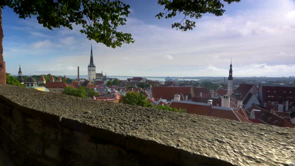 A Viewpoint Over the Roofs of the Old Tallinn, Estonia. Steadicam Shot. , FHD