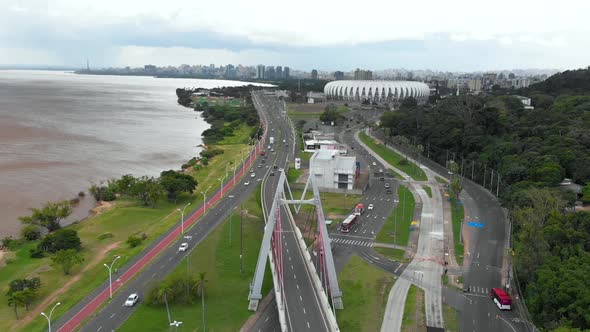 Highway, Road junction, Cars, Street (Porto Alegre, Brazil) aerial view