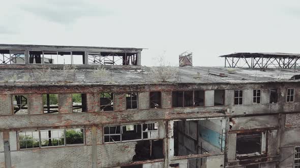 Drone Flies Over an Abandoned Factory.