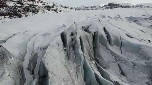 Aerial view of a glacier in wintertime, Iceland.