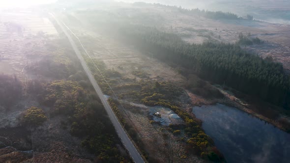 Aerial View of Road Between Narin and Clooney in the Morning Fog County Donegal Republic of Ireland