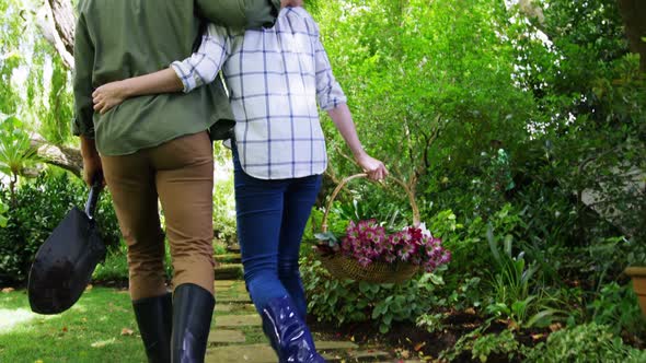 Romantic couple walking in park