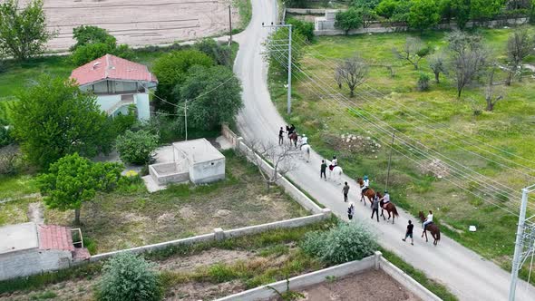 Horseback riding in Cappadocia aerial view 4 K