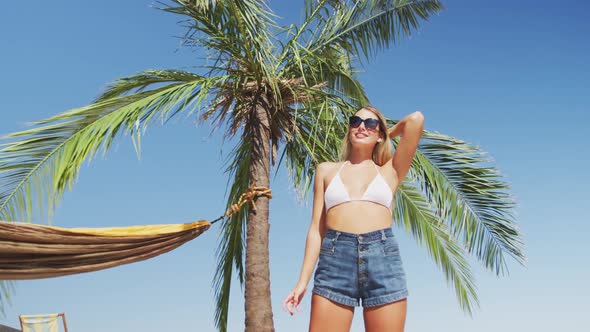 Caucasian woman enjoying time at the beach