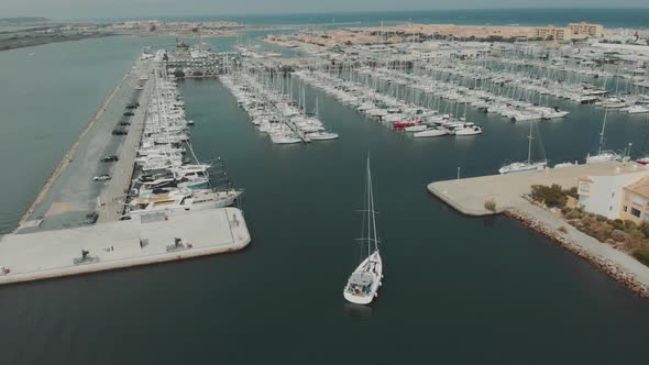 Aerial Drone View of Marina for Boats and Tourist Yachts