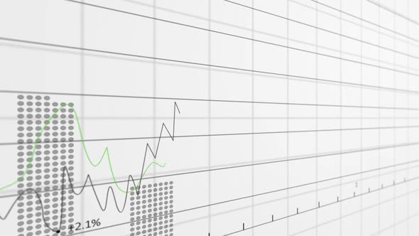 Animation of stock market display with stock market tickers and graphs 4k