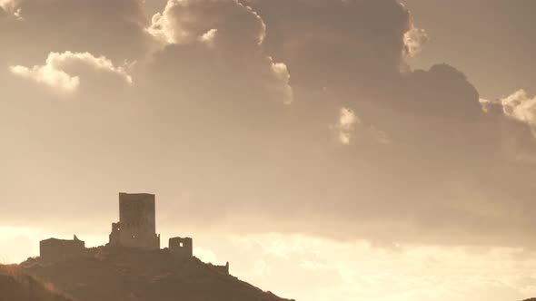 Stone Old Tower House On Mani, Greece. Timelapse