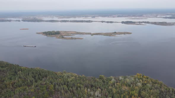 Aerial View of the Dnipro River - the Main River of Ukraine